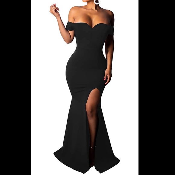 Wednesday off shoulder ball dress with split